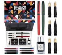 Wordsworth and Black Parure de calligraphie, vert, 2 Stylos de calligraphie, Bouteille d'encre de 18 ml, 60 Cartouches d'encre, Convertisseur d'encre, 1 Plume Moyenne, 4 Plumes larges, Stylo Pinceau