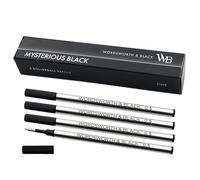Wordsworth and Black Recharges de stylo roller [Noir], Ensemble de 4, Recharges remplaçables - Pointe fine, Encre noire à séchage rapide, Stylos roller de taille standard, Écriture fluide