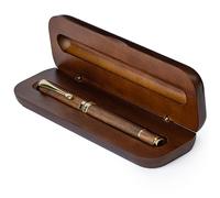 Wordsworth and Black Rollerball Pen - Stylo de luxe époustouflant en bambou bois brun, finition or, rechargeable, meilleur cadeau pour hommes & femmes, recharge d'encre