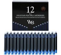 Wordsworth & Black 12 Pack Fountain Pen Ink Refills - Set de 12 cartouches d'encre bleue - Taille standard internationale - Longueur APPROX 1,5" - Diamètre de base APPROX 0,24"
