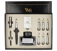 Wordsworth & Black Calligraphy Pen Set de regalo, incluye botella de tinta, 6 cartuchos de tinta, convertidor de recarga de tinta, 6 puntas de repuesto, paquete premium, diario [noir chromé]