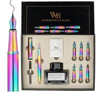 Wordsworth & Black Coffret cadeau stylo de calligraphie, flacon d'encre, 6 cartouches d'encre, convertisseur de recharge, 6 pointes de rechange, stylos pour journal intime et écriture [Arc-en-ciel]