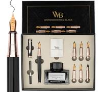 Wordsworth & Black Coffret de calligraphie de luxe, 6 plumes noires roses