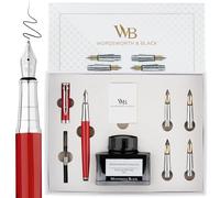 Wordsworth & Black Coffret stylo-plume, plume extra-fine dorée 18 carats, comprend 24 cartouches d'encre, un convertisseur et un coffret cadeau, finition dorée, calligraphie, [Bleu Impérial]