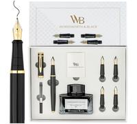 Wordsworth & Black Ensemble Cadeau Stylo Plume - Bouteille d'Encre, 6 Cartouches, Convertisseur de Recharge, 4 Pointes de Rechange, Emballage Haut [Or Noir]