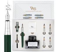 Wordsworth & Black Ensemble cadeau stylo plume encre, 6 cartouches, convertisseur recharge encre, 4 pointes rechange, emballage haut [Chrome Vert]