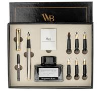 Wordsworth & Black Ensemble de Cadeau Stylo Calligraphie, Inclut Bouteille d'Encre, 6 Cartouches d'Encre, Convertisseur de Recharge d'Encre, 6 Pointes de Rechange, Paquet Premium [Argent Or]