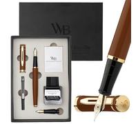 Wordsworth & Black Ensemble de stylo-plume, plumes moyenne et extra fine dorées à l’or 18K, flacon d’encre noire de 25ML, 6 cartouches d’encre,convertisseur de recharge,écriture fluide [Marron Or]