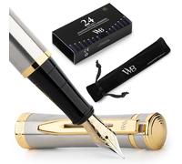 Wordsworth & Black Ensemble de stylo-plume, pointe extra fine dorée 18 carats, comprend 24 cartouches d'encre, convertisseur de recharge d'encre et pochette cadeau, finition dorée, calligraphie, [or