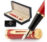 Wordsworth & Black Ensemble de stylo-plume, pointe large dorée 18 carats, comprend 24 cartouches d'encre, convertisseur de recharge d'encre et coffret cadeau, finition dorée, calligraphie, rouge