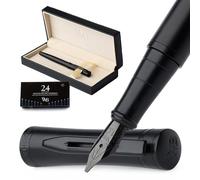 Wordsworth & Black Ensemble de Stylo Plume, Pointe Large, Inclut 24 Cartouches d’Encre, Convertisseur de Recharge d’Encre et Boîte-Cadeau, Calligraphie, [Tout Noir], Parfait pour Hommes et Femmes