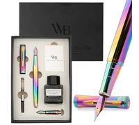Wordsworth & Black Ensemble de Stylos Plume, Plume Moyenne et Extra Fine Dorée 18K,Bouteille d’Encre Noire 25ML,6 Cartouches,Convertisseur,Boîte Cadeau-[Arc-en-ciel],Coffret pour Hommes et Femmes.