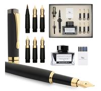 Wordsworth & Black Ensemble Stylo Calligraphie, Comprend un Flacon d'Encre, 6 Cartouches d'Encre, un Convertisseur de Recharge, 6 Plumes de Rechange, Bambou de Luxe, Journaling, [Bois Noir]