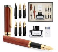 Wordsworth & Black Ensemble Stylo Calligraphie, Comprend un Flacon d'Encre, 6 Cartouches d'Encre, un Convertisseur de Recharge, 6 Plumes de Rechange, Bambou de Luxe, Journaling, [Bois de Rose]