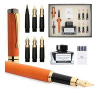 Wordsworth & Black Ensemble Stylo Calligraphie, Comprend un Flacon d'Encre, 6 Cartouches d'Encre, un Convertisseur de Recharge, 6 Plumes de Rechange, Bambou de Luxe, Journaling, [Bois de Cerisier]