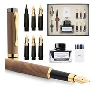 Wordsworth & Black Ensemble Stylo Calligraphie, Comprend un Flacon d'Encre, 6 Cartouches d'Encre, un Convertisseur de Recharge, 6 Plumes de Rechange, Bambou de Luxe, Journaling, [Bois Brun]