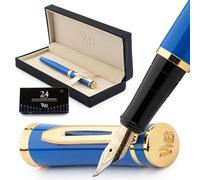 Wordsworth & Black Ensemble Stylo Plume, Plume Courbée, Comprend 24 Cartouches d'Encre, Convertisseur de Recharge d'Encre & Coffret Cadeau, Calligraphie, [Bleu Impérial], Parfait pour Hommes & Femmes