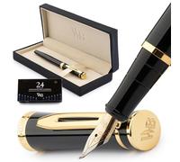 Wordsworth & Black Ensemble Stylo Plume, Plume Courbée Dorée 18 Carats, Comprend 24 Cartouches D'encre, Convertisseur De Recharge D'encre Et Coffret Cadeau, Finition Dorée, Calligraphie [Or Noir]