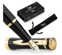 Wordsworth & Black Ensemble stylo plume, plume moyenne dorée 18 carats, comprend 24 cartouches d'encre, convertisseur de recharge d'encre et pochette cadeau, finition dorée, calligraphie, [or noir]