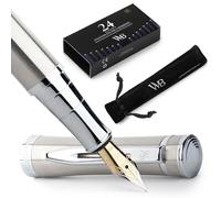 Wordsworth & Black Ensemble Stylo Plume, Pointe Extra Fine, Comprend 24 Cartouches D'encre, Convertisseur De Recharge D'encre Et Pochette Cadeau, Finition Chromée, Calligraphie, [Chrome Argenté]