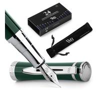 Wordsworth & Black Ensemble Stylo Plume, Pointe Moyenne, Comprend 24 Cartouches D'encre, Convertisseur De Recharge D'encre Et Pochette Cadeau, Finition Chromée, Calligraphie [Racing Green]