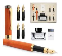 Wordsworth & Black Fountain Pen Gift Set, Inclut flacon d'encre, 6 cartouches d'encre, convertisseur de recharge, 4 plumes de rechange, bambou de luxe, journaling, calligraphie [Bois de cerisier]