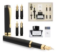 Wordsworth & Black Fountain Pen Gift Set, Inclut flacon d'encre, 6 cartouches d'encre, convertisseur de recharge, 4 plumes de rechange, bambou de luxe, journaling, calligraphie [Bois noir]