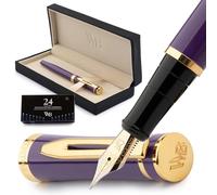 Wordsworth & Black Kit stylo plume, Plume dorée moyenne 18 carats, Comprend 24 cartouches d'encre, Convertisseur de recharge d'encre et coffret cadeau, Finition or, Calligraphie, [Velours pourpre]
