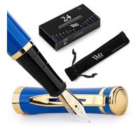 Wordsworth & Black Kit stylo plume, Plume dorée moyenne 18 carats, Comprend 24 cartouches d'encre, Convertisseur de recharge d'encre et coffret cadeau, Finition or, Calligraphie, [Bleu Impérial]