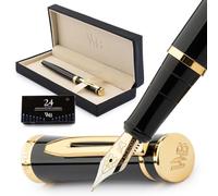 Wordsworth & Black Kit stylo plume, Plume dorée moyenne 18 carats, Comprend 24 cartouches d'encre, Convertisseur de recharge d'encre et coffret cadeau, Finition or, Calligraphie, [Or noir]