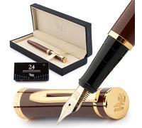 Wordsworth & Black Kit stylo plume, Plume moyenne 18 carats, Comprend 24 cartouches d'encre, Convertisseur de recharge d'encre et coffret cadeau, Finition or, Calligraphie, [Brun Or]