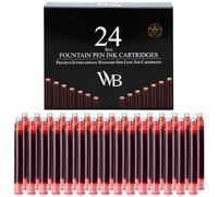 Wordsworth & Black Lot De 24 Recharges D'encre Pour Stylo Plume - 24 Cartouches D'encre Rouge, Taille Standard Internationale, Longueur Appr 1,5", Diamètre De Base Appr 0,24" - Jetables Et Génériques