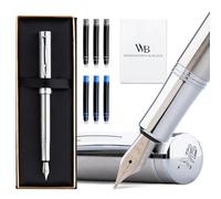 Wordsworth & Black Mini stylo-plume de poche, plume moyenne, argent | Coffret cadeau, corps en laiton, iridium allemand, voyage et journal intime, convertisseur, 6 cartouches d'encre rechargeable