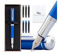 Wordsworth & Black Mini stylo-plume de poche, plume moyenne, bleu | Coffret cadeau, corps en laiton, iridium allemand, voyage et journal intime, convertisseur, 6 cartouches d'encre rechargeable