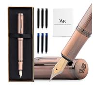 Wordsworth & Black Mini stylo-plume de poche, plume moyenne, cuivre | Coffret cadeau, corps en laiton, iridium allemand, voyage et journal intime, convertisseur, 6 cartouches d'encre rechargeable