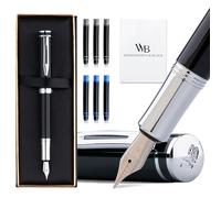 Wordsworth & Black Mini stylo-plume de poche, plume moyenne, noir | Coffret cadeau, corps en laiton, iridium allemand, voyage et journal intime, convertisseur, 6 cartouches d'encre rechargeable