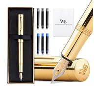 Wordsworth & Black Mini stylo-plume de poche, plume moyenne, or | Coffret cadeau, corps en laiton, iridium allemand, voyage et journal intime, convertisseur, 6 cartouches d'encre rechargeable