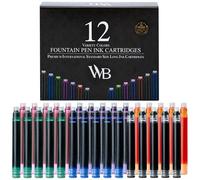 Wordsworth & Black - Pack de 12 cartouches de stylo à encre ; Variété de couleurs - Taille standard internationale ; Longueur env. 5,2 cm - Diamètre du socle env. 0,6 cm - Jetable