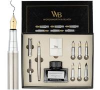 Wordsworth & Black Set de stylos de calligraphie, comprenant une bouteille d'encre, 6 cartouches d'encre, 1 convertisseur de recharge d'encre, 6 plumes de remplacement,[Argent Chrome].