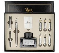 Wordsworth & Black Set de stylos de calligraphie, comprenant une bouteille encre, 6 cartouches encre, 6 plumes de remplacement [Argent Chrome]