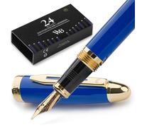 Wordsworth & Black Stylo Plume Majesti (Bleu), éTui De Luxe, Finition Or 24 Carats ; Plume Moyenne Dorée 18 Carats - Cartouches D'encre, Convertisseur D'encre Rechargeable - Stylo De Calligraphie