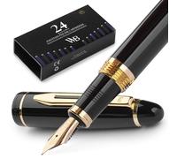 Wordsworth & Black Stylo plume Majesti (Or Noir), étui de luxe, finition chromée, 24 cartouches d'encre Iridium pointe moyenne, kit-cadeau Stylo plume rechargeable pour hommes et femmes