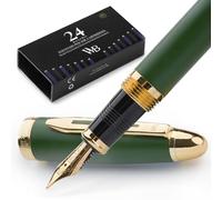 Wordsworth & Black Stylo Plume Majesti (Vert), éTui De Luxe, Finition Or 24 Carats ; Plume Moyenne Dorée 18 Carats - Cartouches D'encre, Convertisseur D'encre Rechargeable - Stylo De Calligraphie