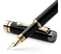 Wordsworth & Black's Ensemble de stylos plume, en bois de bambou - Plume fine, étui cadeau comprend 6 cartouches d'encre, convertisseur de recharge d'encre - Journaling, calligraphie [Bois noir]