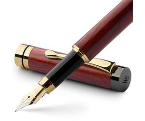 Wordsworth & Black's Ensemble de stylos plume, en bois de bambou - Plume fine, étui cadeau comprend 6 cartouches d'encre, convertisseur de recharge d'encre - Journaling, calligraphie [Bois de rose]