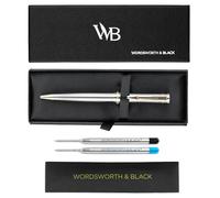 Wordsworth et Black Ensemble de Stylo Bille de Luxe - Laque Argentée, Finition Or 24K, Pointe Fine Rechargeable, Cadeau pour Hommes & Femmes, Recharge d'Encre, Beaux Stylos pour le Travail