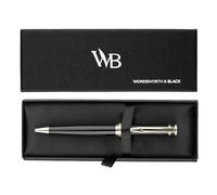 Wordsworth et Black Ensemble de Stylo Bille de Luxe - Laque Noire, Finition Or 24K, Pointe Fine Rechargeable, Cadeau pour Hommes & Femmes, Recharge d'Encre, Beaux Stylos pour le Travail