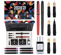 Wordsworth et Black Ensemble de stylos plume - Noir - Comprend 2 stylos, flacon d'encre de 18 ml, 60 cartouches, convertisseur, 1 plume moyenne, 4 larges, stylo pinceau.