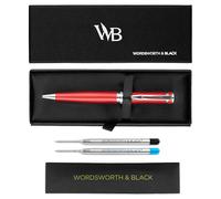 Wordsworth et Black Stylo Bille Laque Rouge - Stylo de Luxe Éblouissant avec Finition Chrome, Recharge d'Encre, Ensemble Cadeau pour Hommes & Femmes, Rechargeable, Beaux Stylos, Pointe Fine