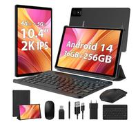 WOREGOO 10.4 Pouces Tablette 36GB RAM+256GB ROM(TF 1TB), Octa-Cœur 2.0Ghz Android 14, Dual 4G LTE+5G WiFi, Face ID/8000mAh/OTG/8MP+13MP/GPS/GMS, Tablette avec Clavier et Souris, Noir